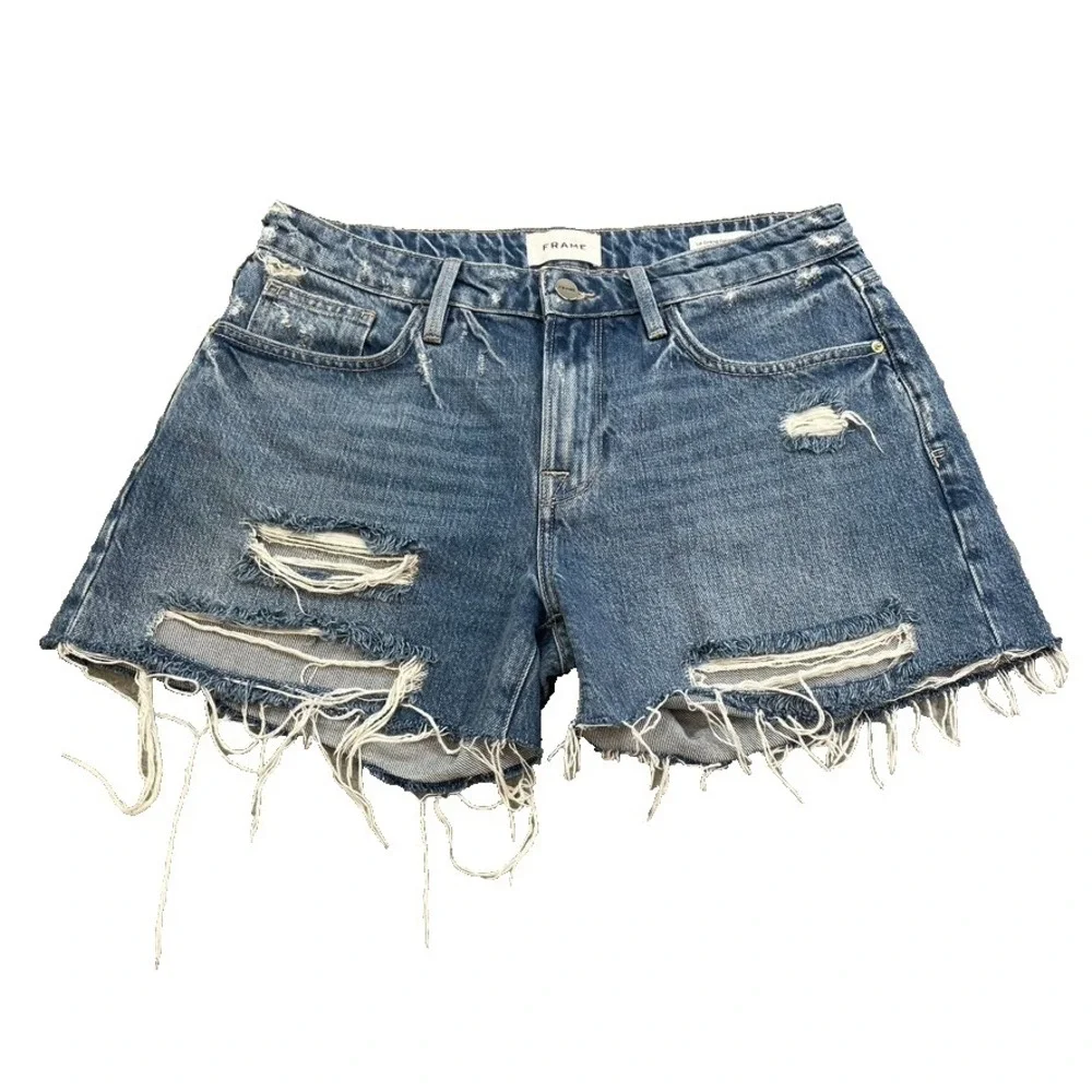 Frame Le Grand Garcon Short Womens 27 4 Denim Distressed Festival Summer Beach‎